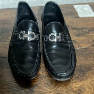Salvatore Ferragamo Black Leather Slip-On Loafers